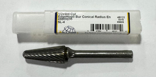 M.A. Ford 1/2" Carbide Burr Conical Radius End SL-4 Single Cut 1/4" Shank