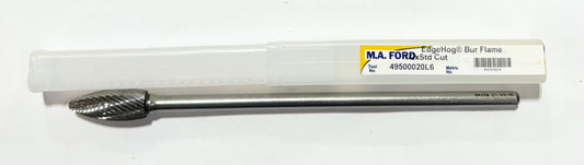 M.A. Ford 1/2" Carbide Burr Flame SH-5L6 Single Cut 1/4" Shank 7-1/4" Overall