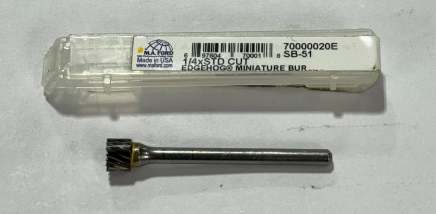 M.A. Ford 1/4" Carbide Miniature Burr Single Cut 1/8" Shank USA Mde