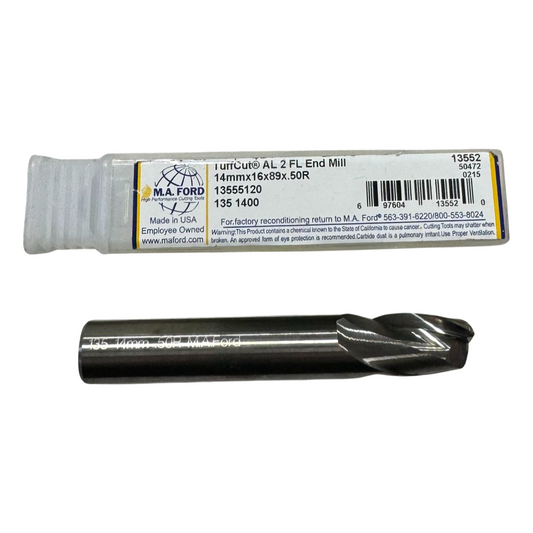 M.A. Ford 14mm Carbide End Mill 2 Flute TuffCut USA Made 13552