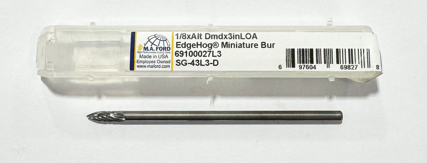 M.A. Ford 1/8" Carbide Burr Cone Flame Taper Tree SG-43L3-D USA Made