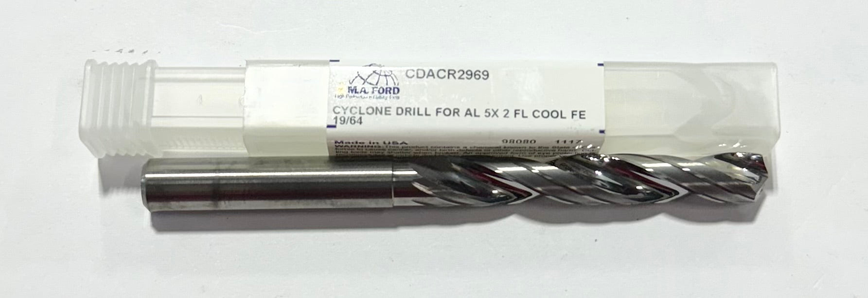 M.A. Ford 19/64" Solid Carbide Double Margin Drill 5xD Coolant Thru