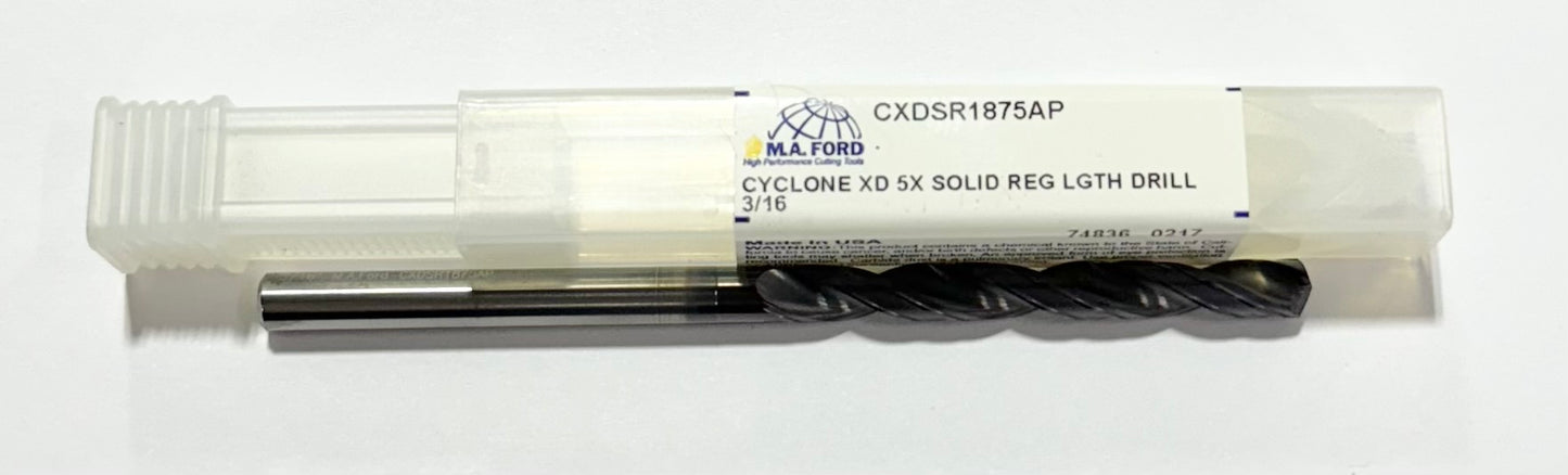 M.A. Ford 3/16" Solid Carbide Drill 5X Coolant Fed Double Margin Altima Plus