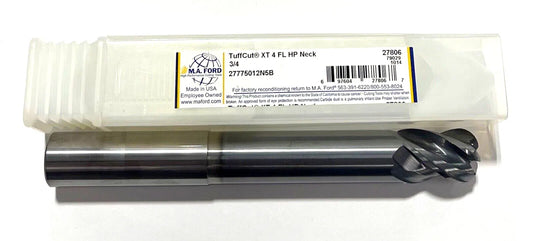 M.A. Ford 3/4" Carbide End Mill 1/4" Radius AlCrN 4 Flute Long Reach Neck Relief