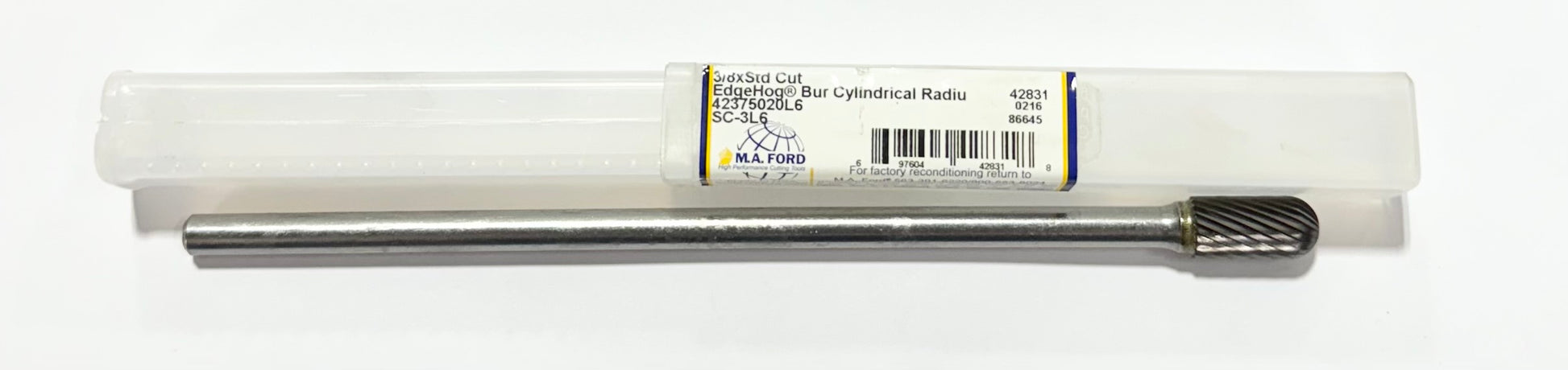 M.A. Ford 3/8" Carbide Burr Cylindrical Radius End SC-3L6 Single Cut 6-3/4" OAL 1/4" Shank