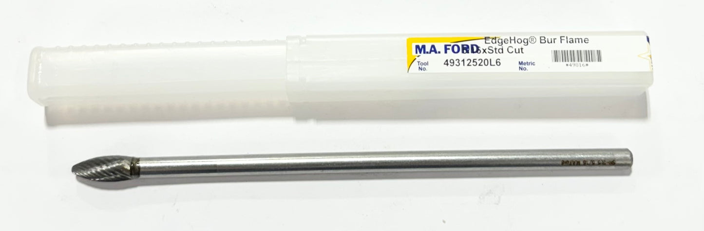 M.A. Ford 5/16" Carbide Burr Flame SH-2L6 Single Cut 1/4" Shank 6-3/4" Overall