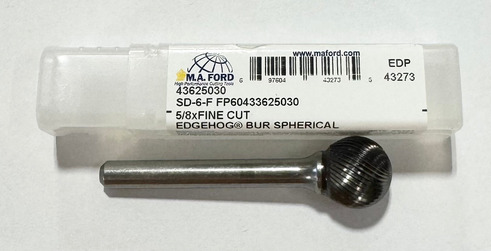 M.A. Ford 5/8" Carbide Burr SD-6-F Spherical Shape Fine Cut 1/4" Shank USA
