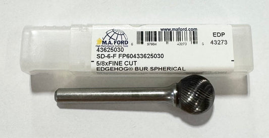 M.A. Ford 5/8" Carbide Burr SD-6-F Spherical Shape Fine Cut 1/4" Shank USA