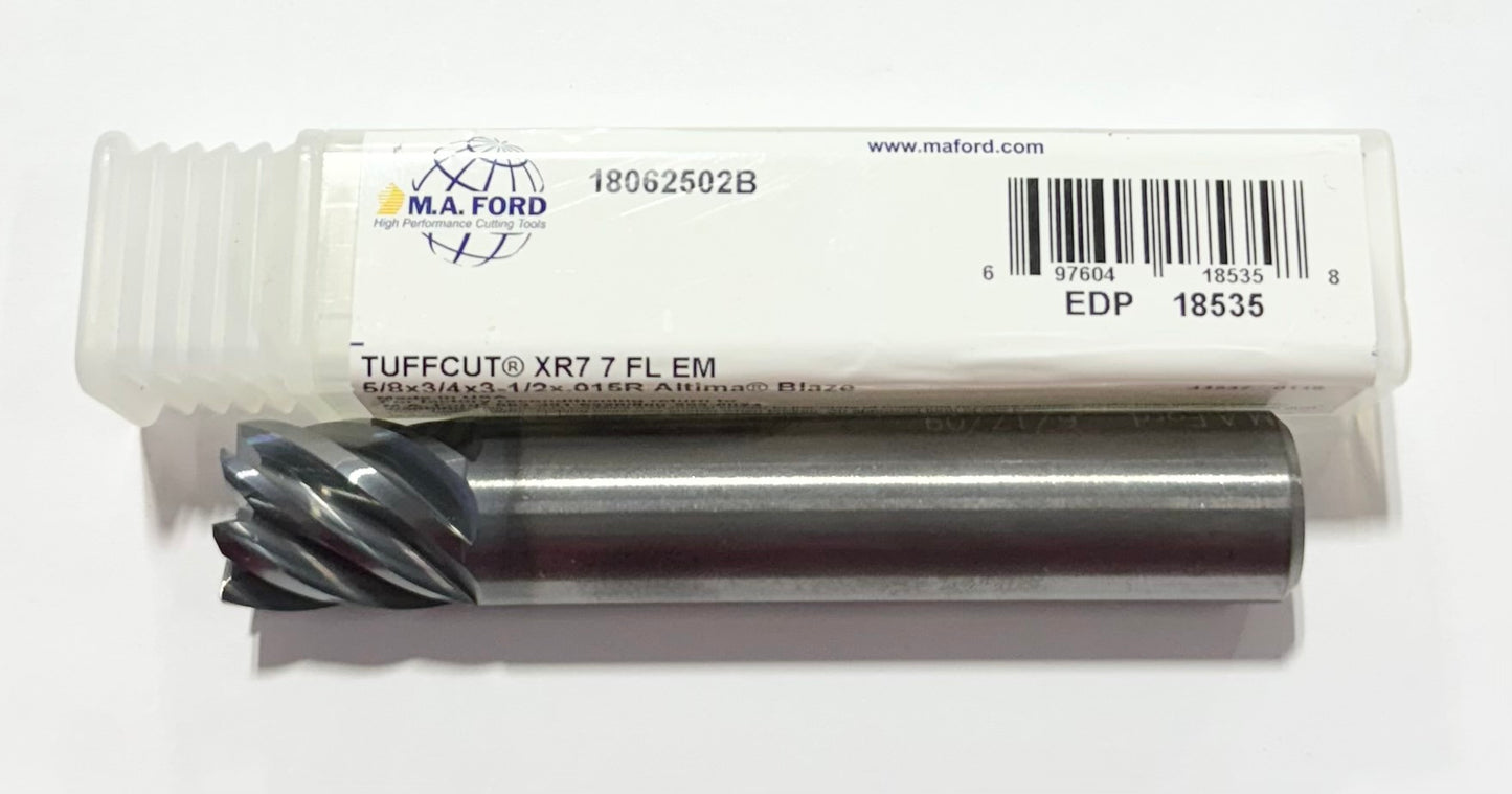 M.A. Ford 5/8" Carbide End Mill 7 Flute .015" Radius Altima Blazed Coated
