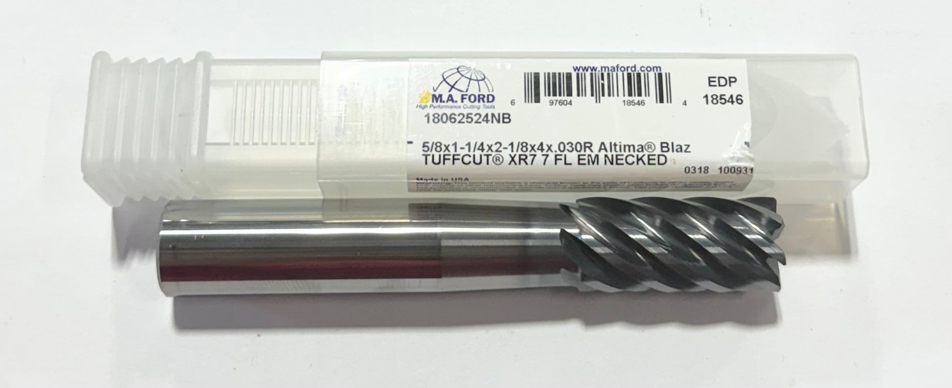 M.A. Ford 5/8" Carbide End Mill .030" Radius Altima Blaze 7 Flute Necked