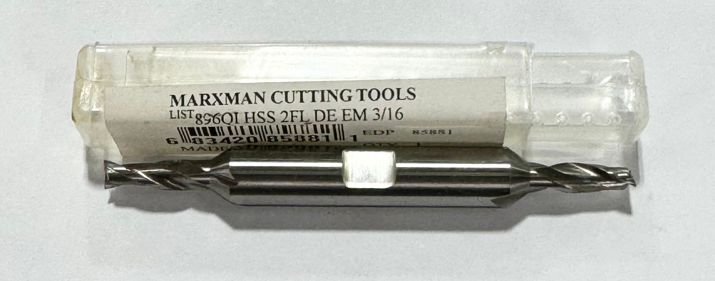 Marxman 3/16" HSS Double End Mill 2 Flute 3/8" Shank