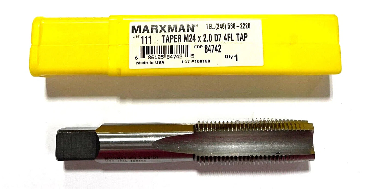 Marxman M24 x 2mm HSS Hand Tap D7 4 Flute Taper Tap USA Made 84742