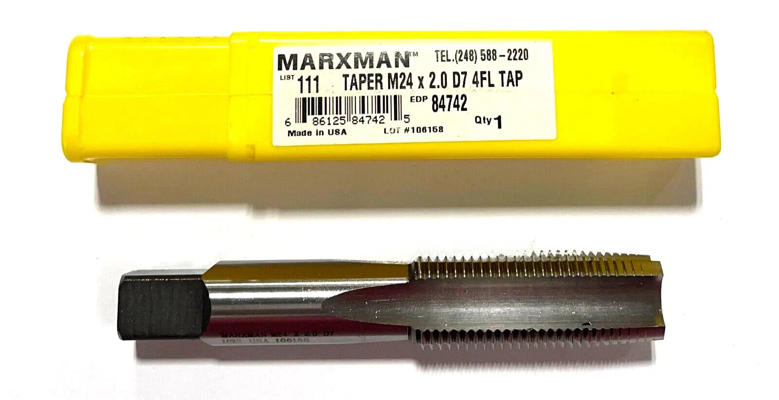 Marxman M24 x 2mm HSS Hand Tap D7 4 Flute Taper Tap USA Made 84742