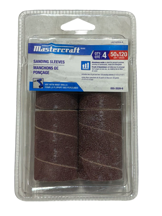 MasterCraft 1-1/2" x 2-1/2" Sanding Sleeves 50 & 120 Grit Aluminum Oxide 4 Pack