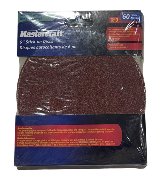 MasterCraft 6" PSA Stick-On Discs 60 Grit Aluminum Oixde 15 Pack