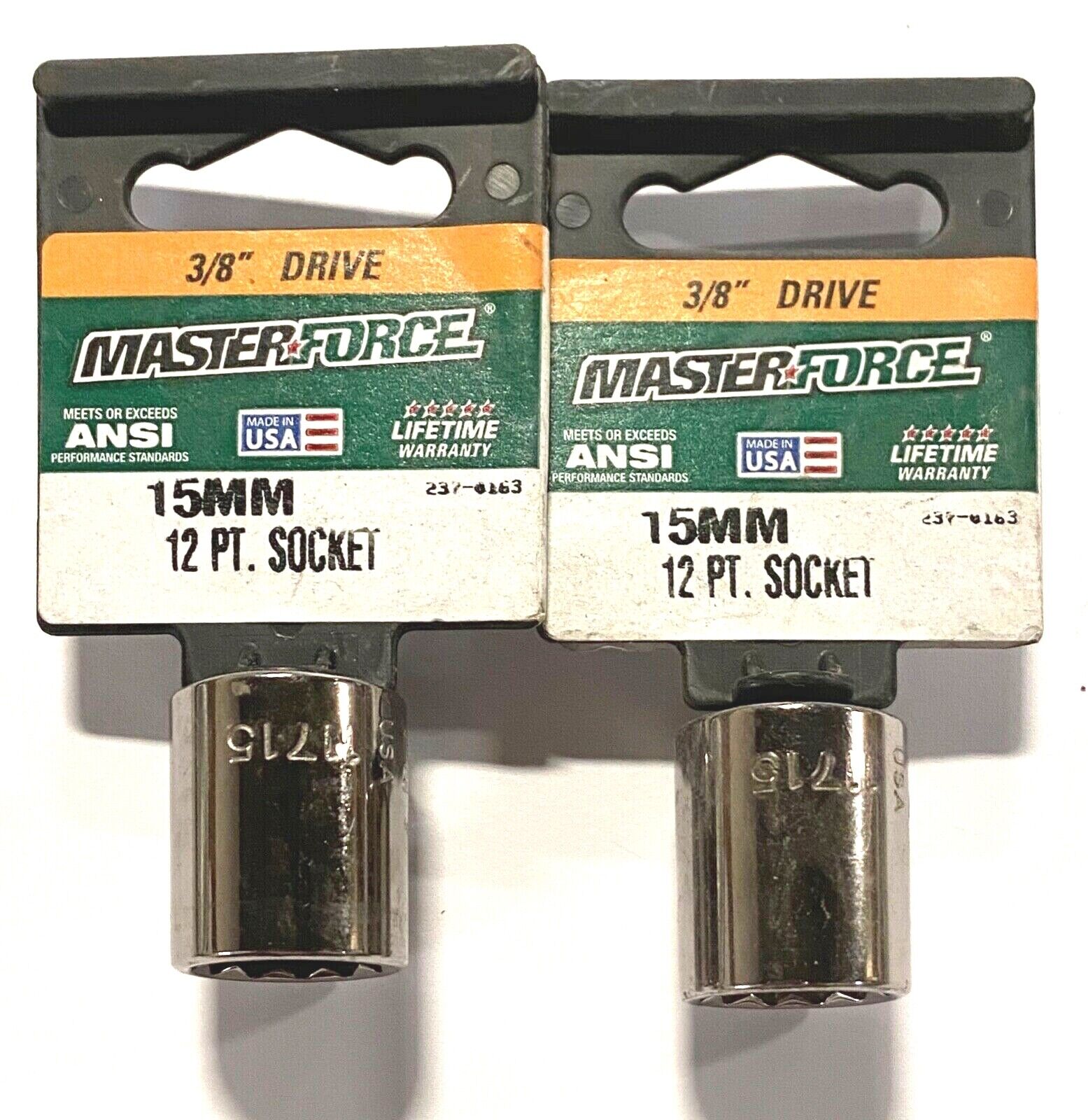 MasterForce 3/8" Drive 15mm Shallow Socket 12 Point USA Made 2 Pack