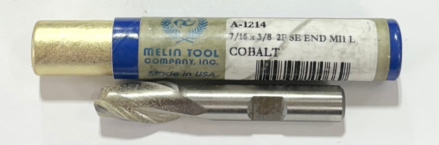 Melin 7/16" Cobalt End Mill 2 Flute 3/8" Shank USA Made