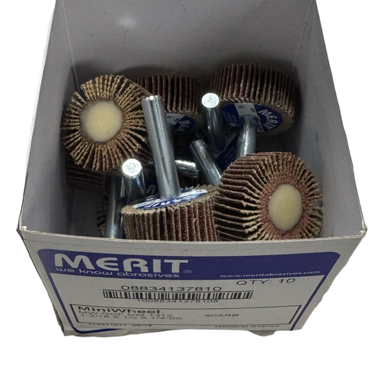 Merit 1-3/16" x 1/2" x 1/4" Mini Flap Wheels 60 Grit Aluminum Oxide 10 Pack