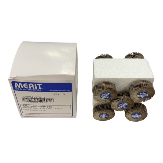 Merit 1-3/16" x 3/8" x 1/8" Micro Mini Wheel 120 Grit Aluminum Oxide 10pk