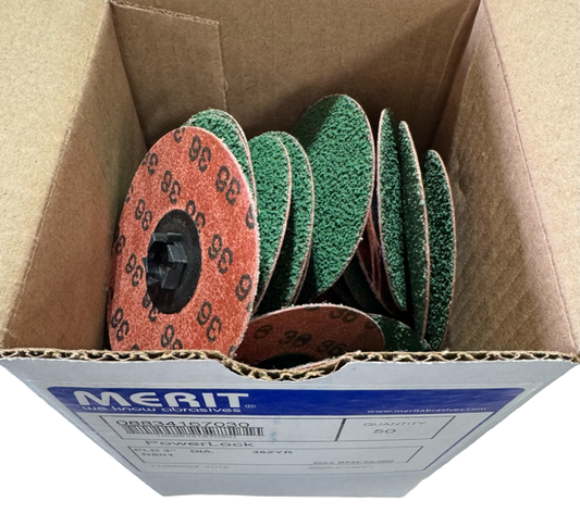 Merit PowerLock 3" Sanding Discs TP|Type I, 36 Grit Zirconia 50 Pack