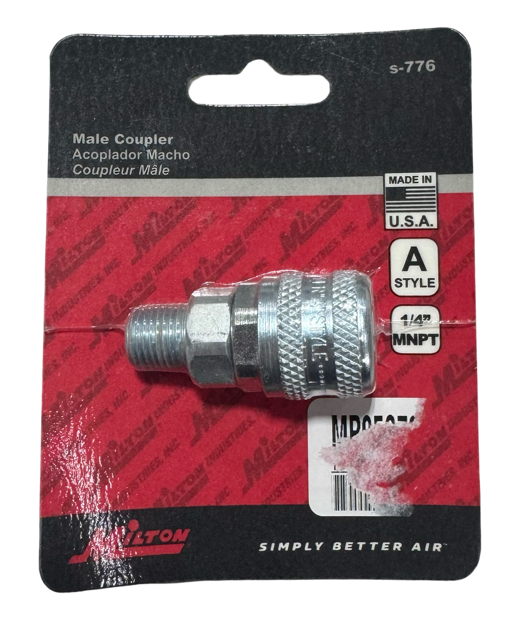 Milton 1/4" MNPT Male Coupler, A Style, 1/4" Basic Flow Size USA Made