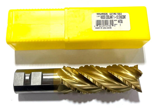 Morse 1-1/2" Cobalt Roughing End Mill Tin Coating Coolant Thru 4 Flute USA Made