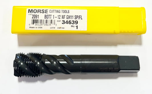 Morse 1"-12NF HSS Spiral Flute Tap Semi-Bottoming 4FL H11 Black Oxide USA Made