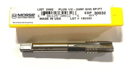 Morse 1/2-20 Spiral Point High Performance Plug Tap GH5 3 Flute USA Made 30032