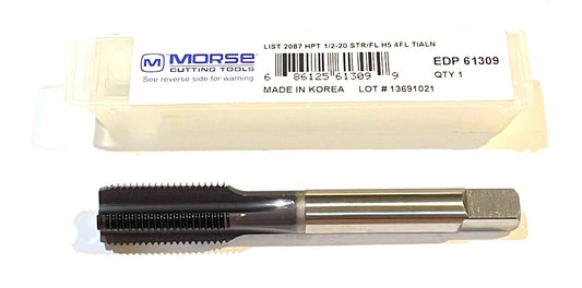 Morse 1/2"-20 Tap HSS-PM Straight Flute H5 Semi-Bottoming Tap 4FL TiAlN Coating