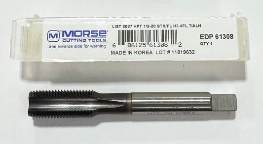 Morse 1/2"-20NF HSS-PM Semi-Bottoming Tap Straight Flute H3 4FL TiAlN