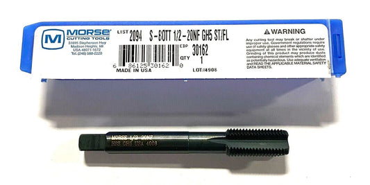Morse 1/2-20NF Tap HSS Semi Bottoming Tap GH5 Straight Flute Black Oxide USA