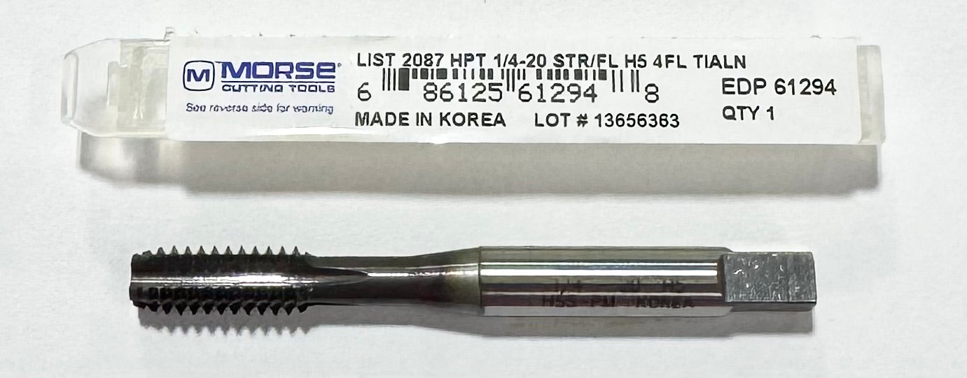 Morse 1/4"-20NC HSS-PM Straight Flute Semi-Bottoming Tap 4FL H5 TiAlN Coated