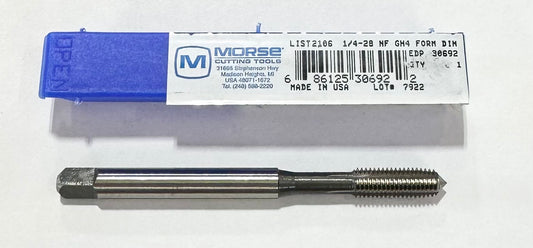 Morse 1/4"-28 Premium HSS Thread Forming Tap GH4 Bright Plug Tap 4 Flute USA