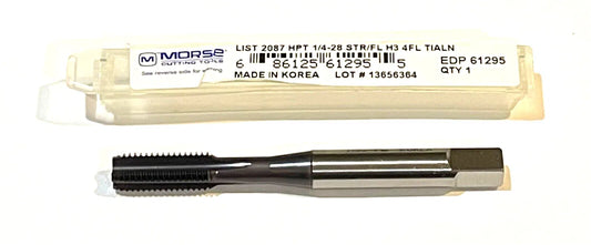 Morse 1/4-28 Tap HSS-PM Straight Flute H3 Semi-Bottoming Tap 4FL TiAlN Coating