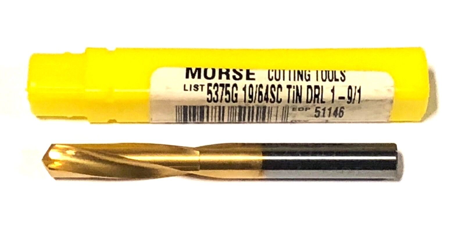 Morse 19/64" Solid Carbide Drill Stubby Bit Machine Screw Tin Coated USA Made