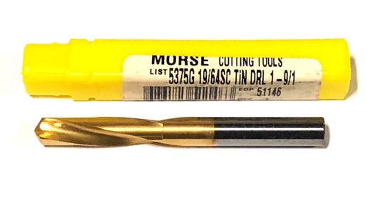 Morse 19/64" Solid Carbide Drill Stubby Bit Machine Screw Tin Coated USA Made