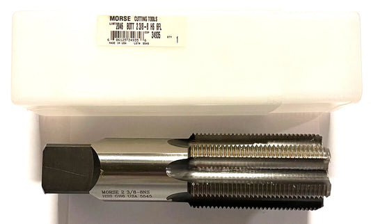 Morse 2-3/8"-8 Tap HSS Hand Tap H6 6 Flute Bottoming Bright Finish USA Made