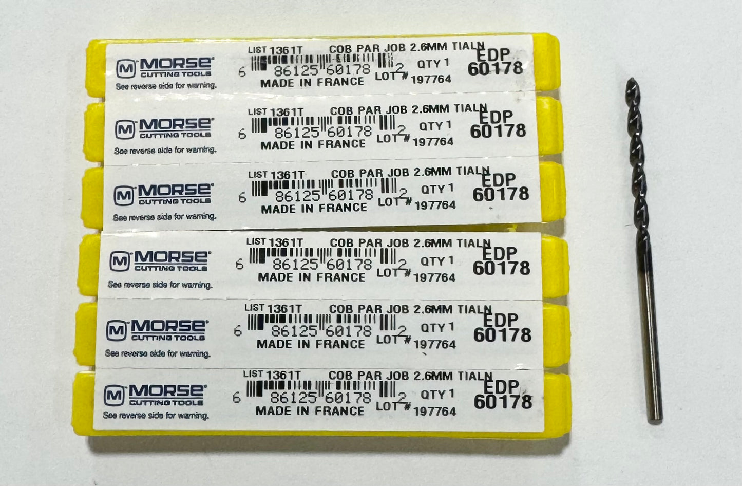 Morse 2.6mm Cobalt Drill Bit Jobber Length High Performance TiAlN Coated 6pk