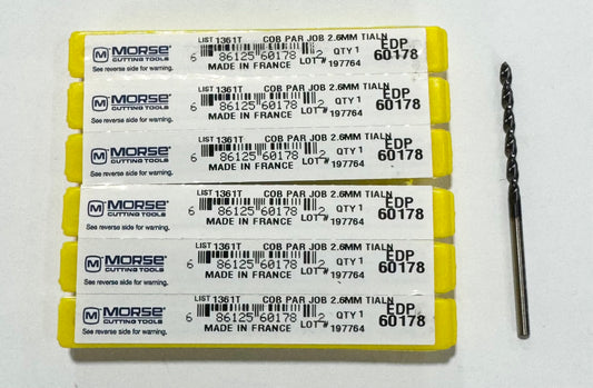 Morse 2.6mm Cobalt Drill Bit Jobber Length High Performance TiAlN Coated 6pk