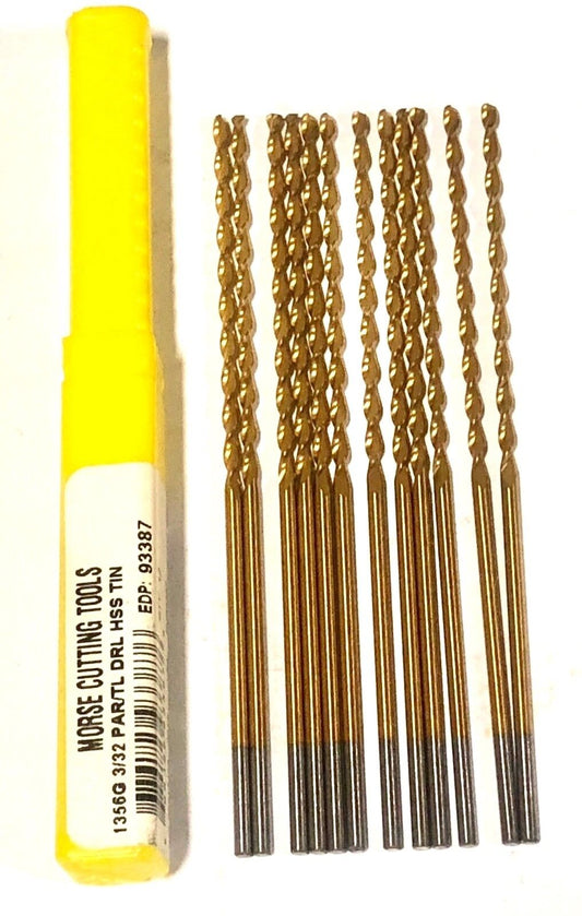 Morse 3/32" Drill Bit Extra Length Drills Titanium High Speed Bits 12 Pack USA