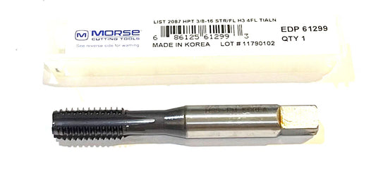 Morse 3/8"-16 Tap HSS-PM Straight Flute H3 Semi-Bottoming Tap 4FL TiAlN Coating