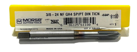 Morse 3/8"-24 Tap HSS Spiral Point Plug Tap 3FL GH4 TiCN Coating