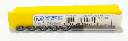 Morse 4.4mm Cobalt Drill Bit Jobber Length TiAlN Coated Parabolic Flute