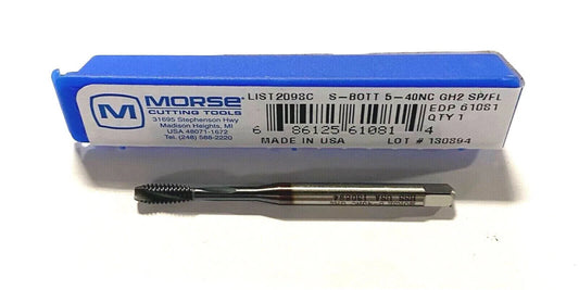 Morse 5-40NC Semi Bottoming Tap TiCN Coated High Performance Spiral Flute