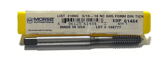 Morse 5/16"-18 HSS-PM Thread Forming Tap GH5 TiCN Coating Bottoming Tap USA Made