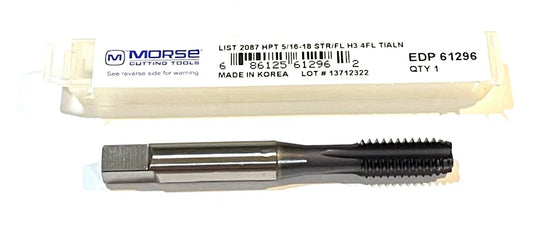 Morse 5/16"-18 Tap HSS-PM Straight Flute H3 Semi-Bottoming Tap 4FL TiAlN Coating