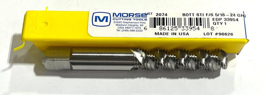 Morse 5/16-24 STI Spiral Flute Tap HSS 3 Flute GH2 Bottoming Tap for Heli-Coil