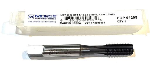 Morse 5/16"-24 Tap HSS-PM Straight Flute H3 Semi-Bottoming Tap 4FL TiAlN Coating