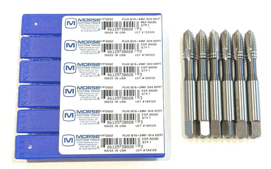 Morse 5/16-24 Tap HSSPM Spiral Point Plug Tap CrN Coated CNC Reduced Neck 6pk