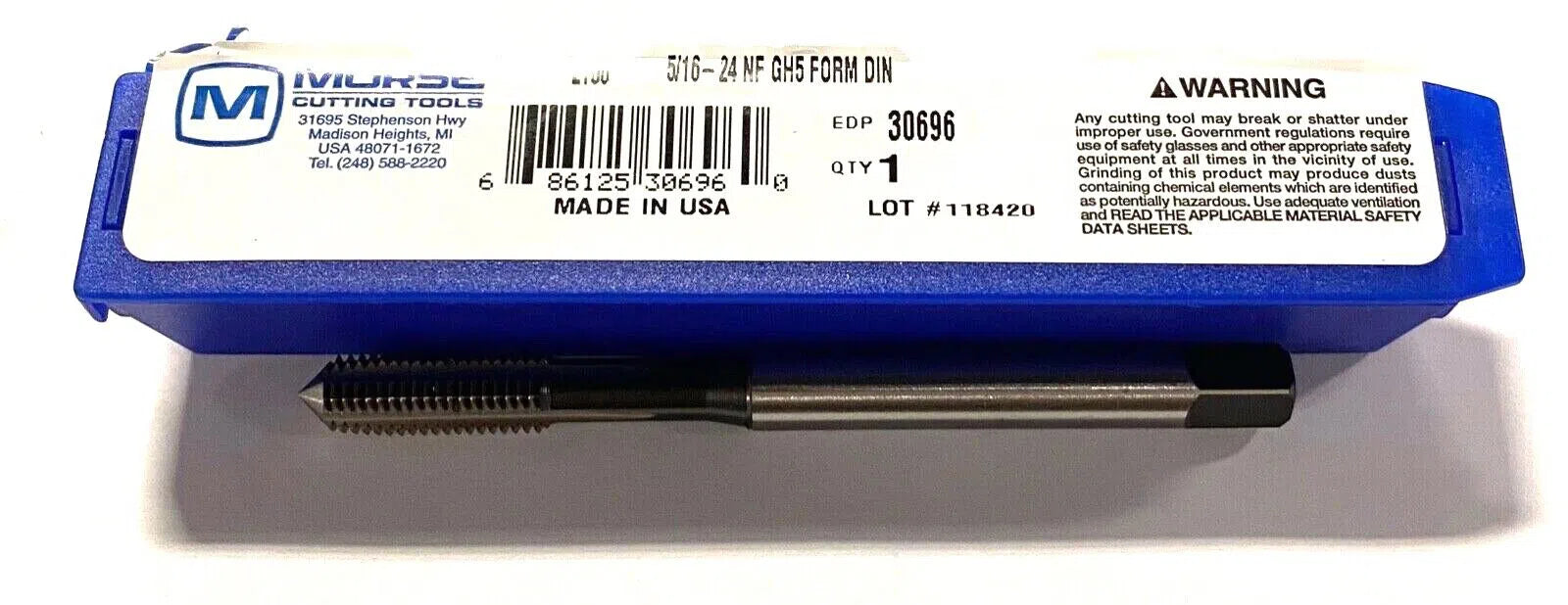 Morse 5/16-24 Thread Forming Tap GH5 High Performance CNC Reduced Neck 4FL USA